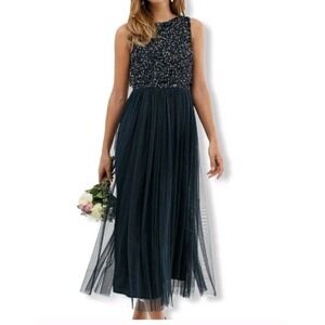 Maya Deluxe Sleeveless‎ Formal Dress Navy Blue Sequin - Size US 6